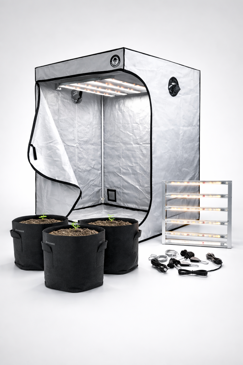 Growbox Komplettset 120x120 cm – Heisenberg Zelt, Titan LED 720W & 3x Caluma Stofftöpfe 11L