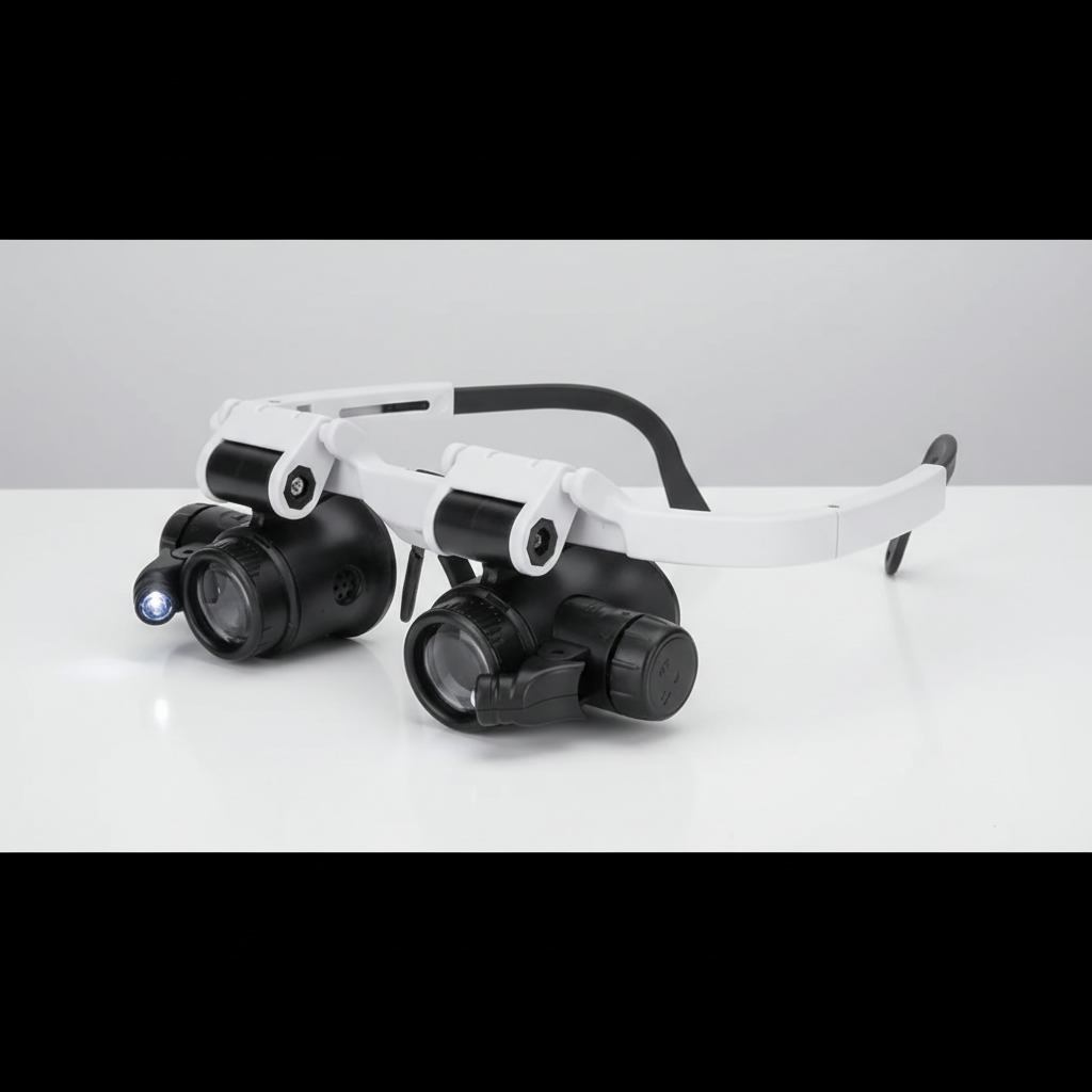 Lupe Vergrößerungsbrille mit LED‑Licht & 8 Austauschlinsen – 2,5× bis 25× für Schmuck‑, Elektronik‑ & Bastelarbeiten
